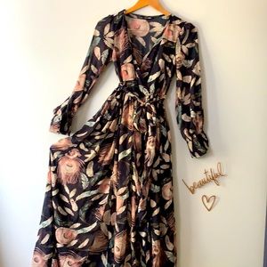 Fashion Nova Navy Feather Print Maxi Dress